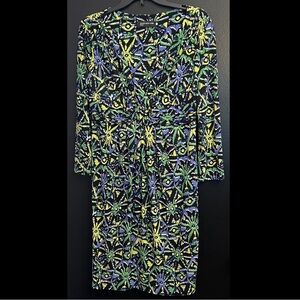 JNY Black Geo Wrap Dress with Green, Blue & Yellow